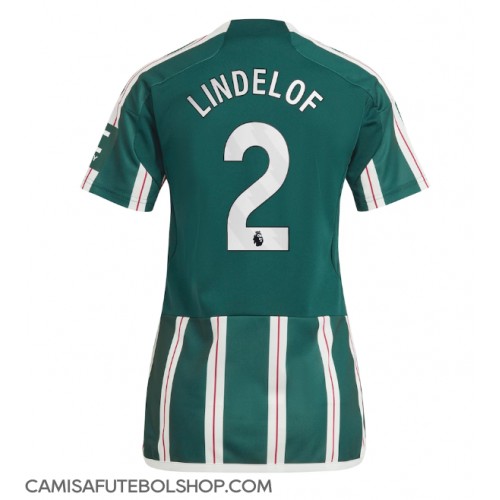 Camisa de time de futebol Manchester United Victor Lindelof #2 Replicas 2º Equipamento Feminina 2023-24 Manga Curta